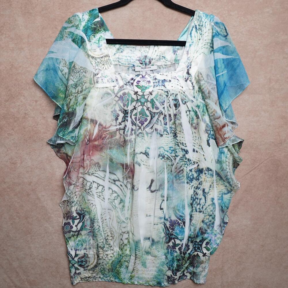 Style & Co Sheer Boho Blouse XL y2k